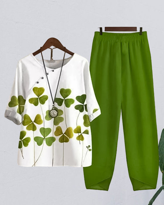 Ensemble deux pièces décontracté à imprimé trèfle