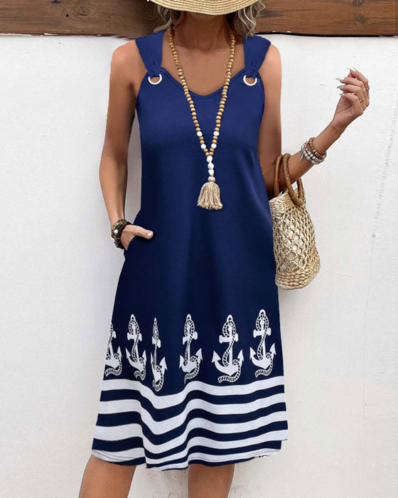 Robe rayée patchwork à bretelles décontractées