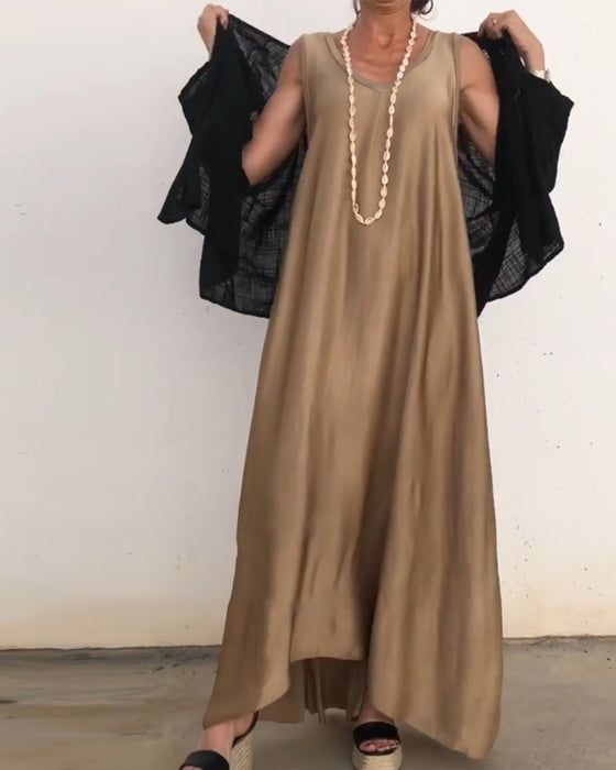 Robe longue sans manches à col rond