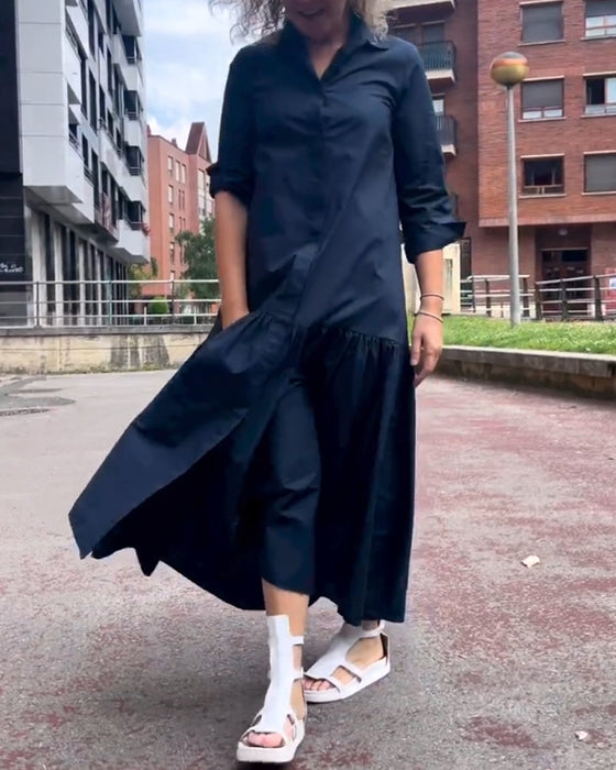 Robe décontractée à manches longues de couleur unie