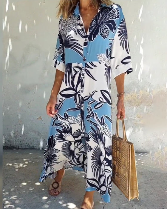 Robe chemise décontractée à imprimé floral