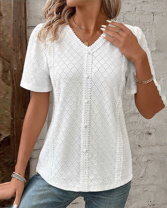 Top à manches bulles de couleur unie