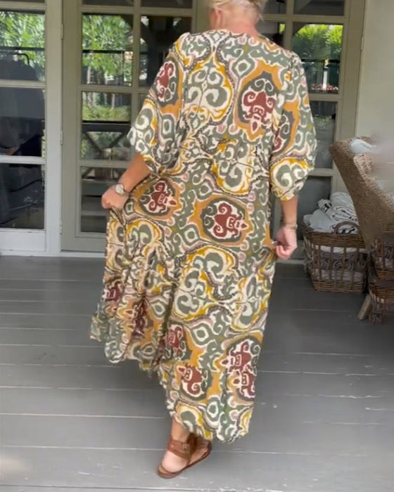 Rrobe longue avec imprimé et col en V