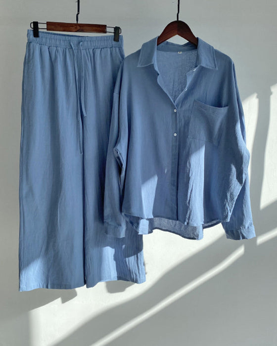 Ensemble deux pièces avec pantalon chemise de couleur unie