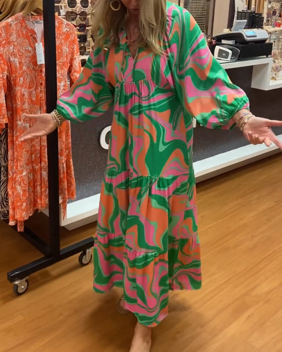 Robe longue imprimée à encolure en V