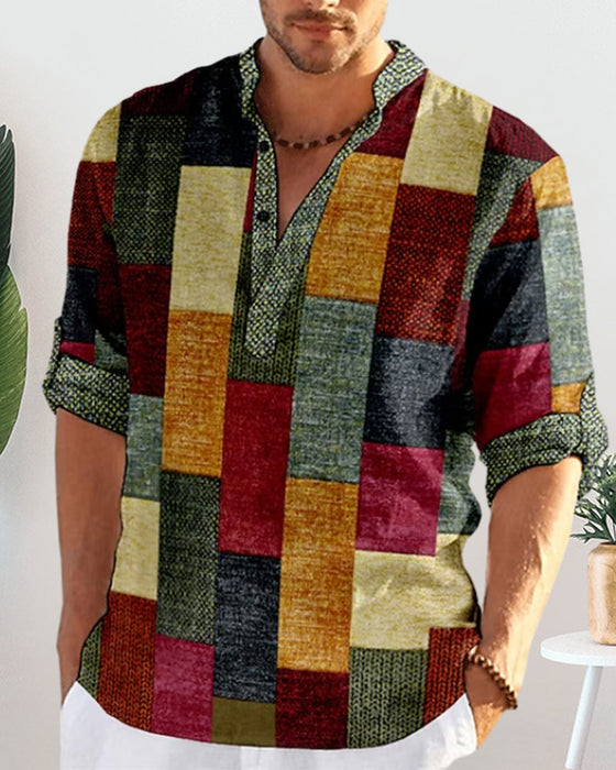 Chemise à manches mi-longues en color block