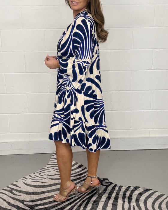 Robe décontractée à col en V imprimée