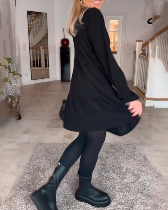 Robe simple à manches longues de couleur unie