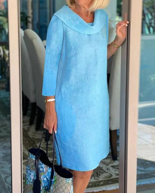 Robe à col rond de couleur unie