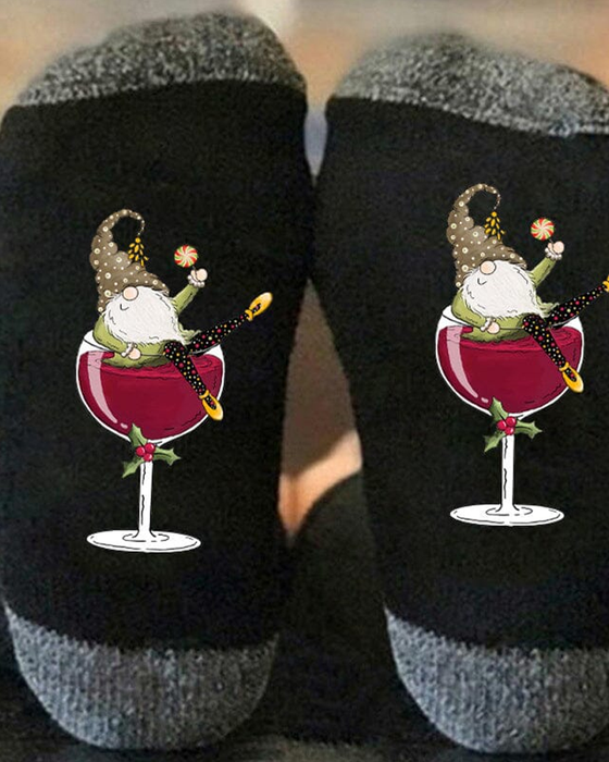 🧦Chaussettes de Noël unisexes avec des lutins et des verres à vin🧦