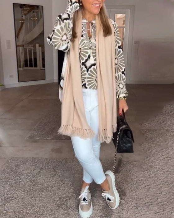 Chemisier à imprimé géométrique à manches longues