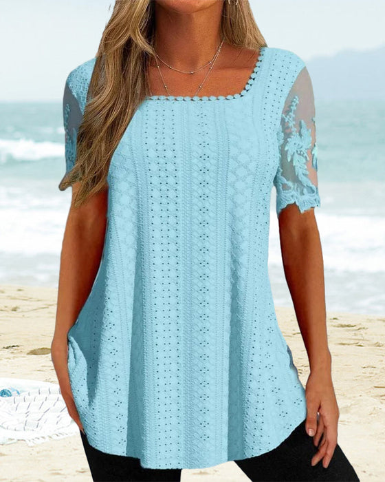 Chemisier broderie creuse à manches courtes