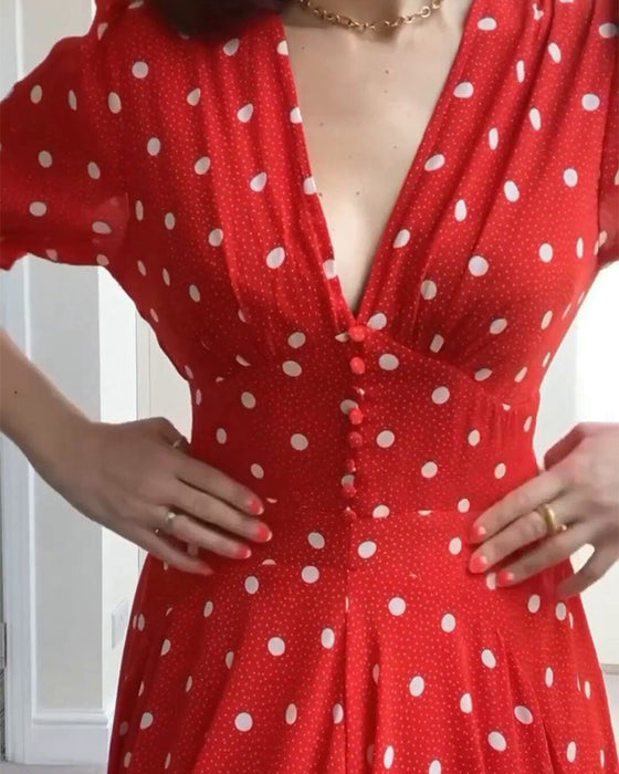 Robe taille romantique à pois