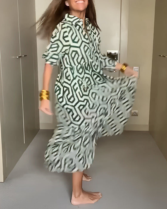 Robe à manches à neuf points à imprimé géométrique