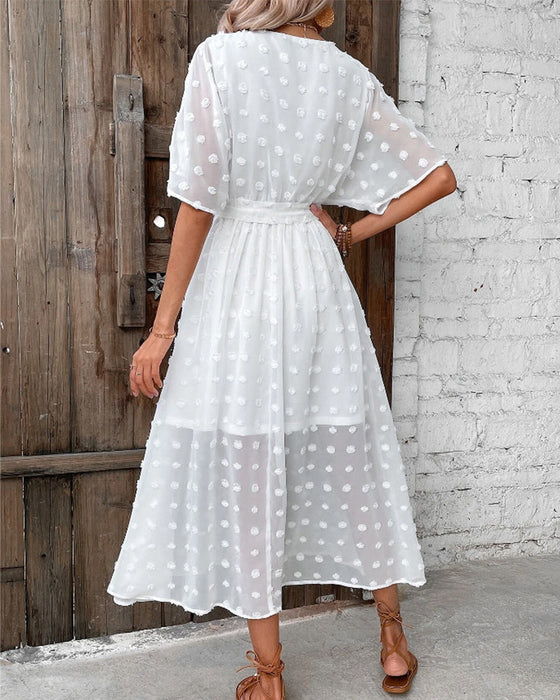 Robe élégante col V de couleur unie