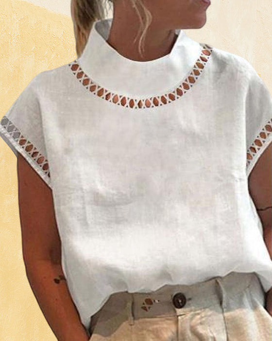 Chemisier col montant en dentelle unie