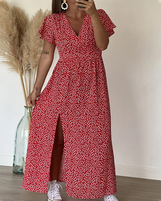 Robe longue imprimée à encolure en V