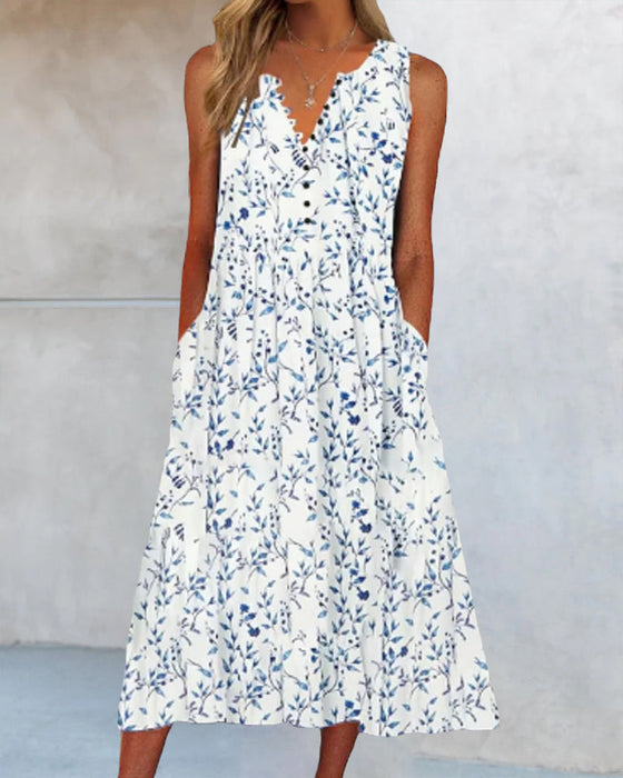 Robe débardeur à imprimé floral avec bouton