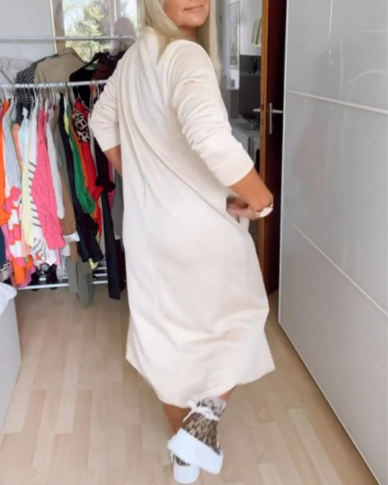 Robe Maxi Femme 2025 - Coupe Trapèze, Manches Longues, Col Rond - Robe Décontractée Uni été | Robe Longue Mi-mollet - 9