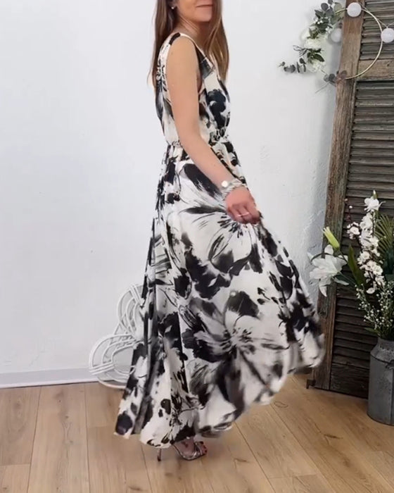 Robe fluide sans manches à imprimé fleuri