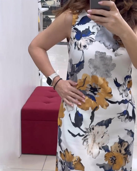 Robe élégante sans manches à imprimé floral