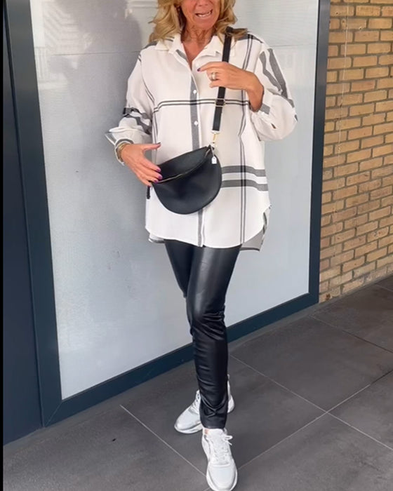 Chemise décontractée à carreaux à revers