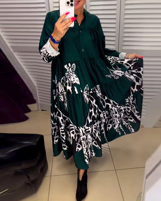 Robe longue décontractée boutonnée imprimée