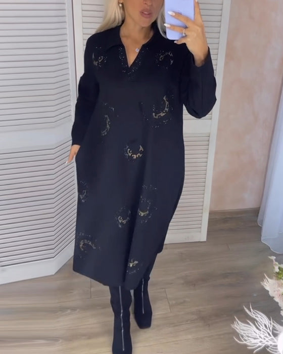 Robe midi à manches longues avec revers