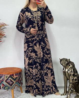 Robe à col rond et motif floral