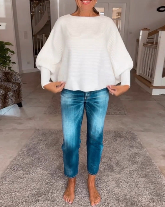 Pull à manches lanternes de couleur unie