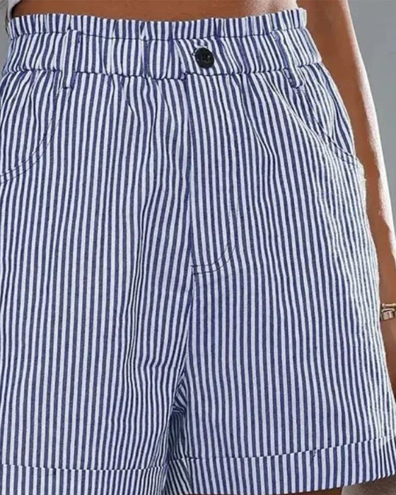 Short imprimé à rayures taille haute