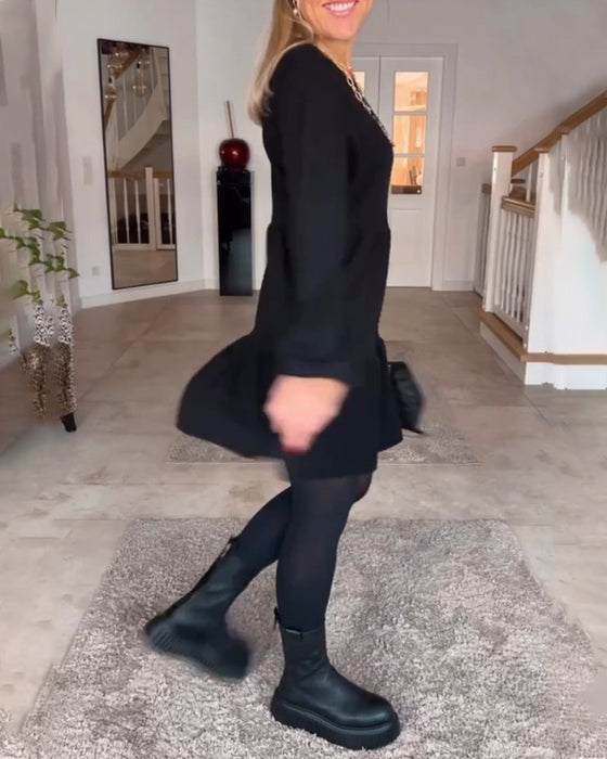 Robe simple à manches longues de couleur unie