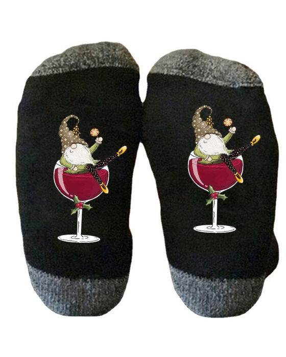 🧦Chaussettes de Noël unisexes avec des lutins et des verres à vin🧦