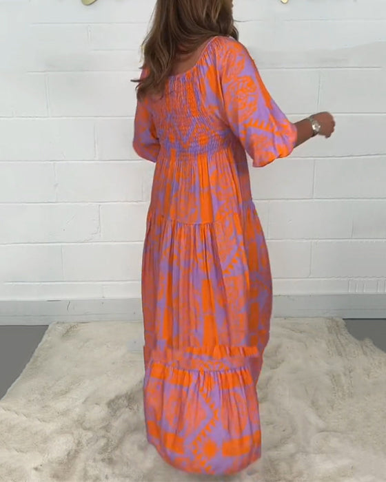 Robe à manches mi-longues et col carré