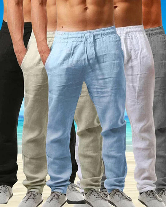 Pantalon de couleur unie respirant en coton lin