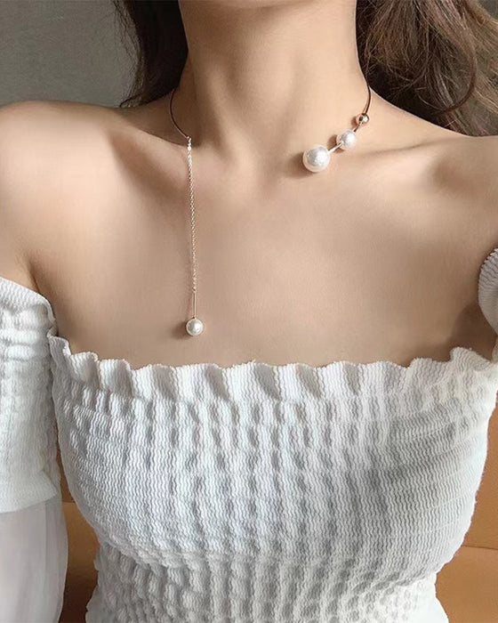 Collier clavicule pour femme avec fausse perle