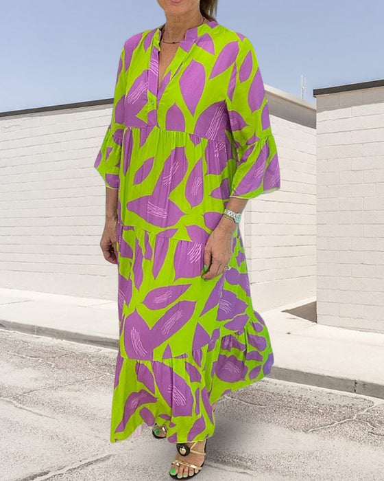 Robe imprimé feuilles à manches courtes