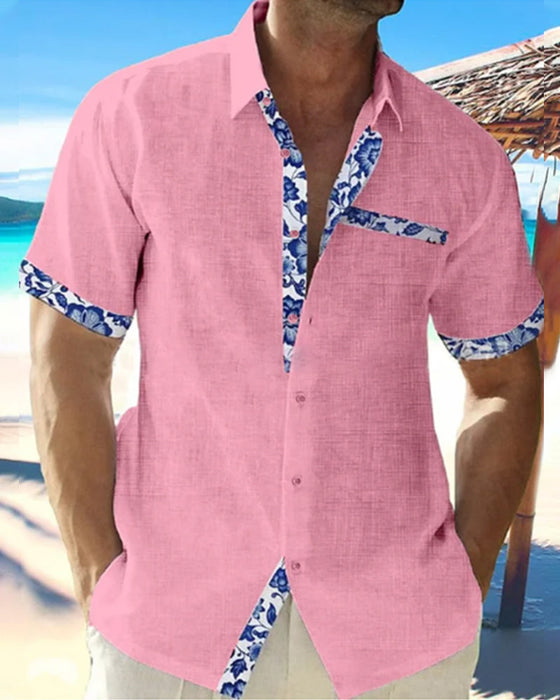 Chemise à manches courtes en coton et lin