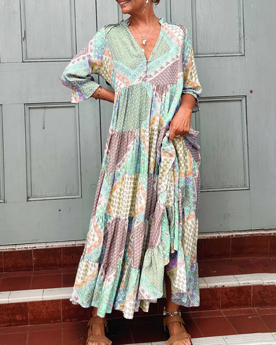 Robe à blocs de couleurs et manches 3/4