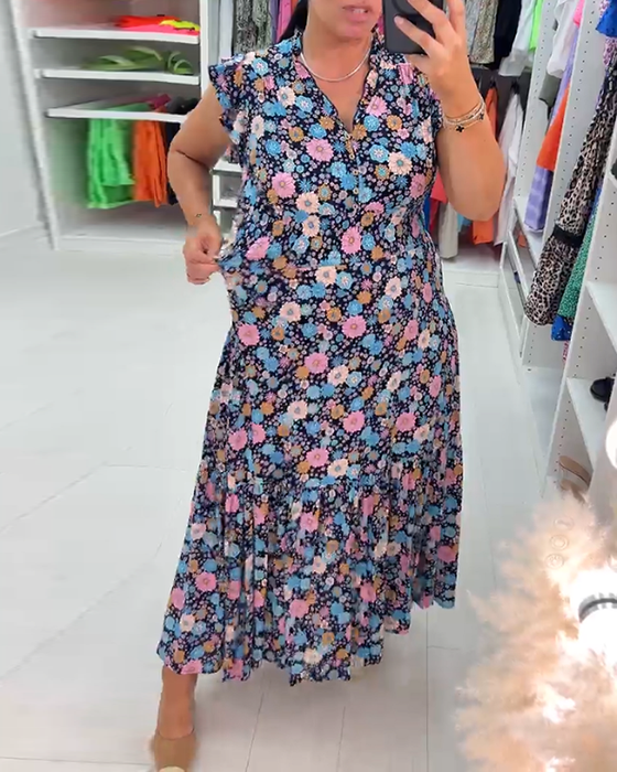 Robe sans manches à imprimé floral et col en V