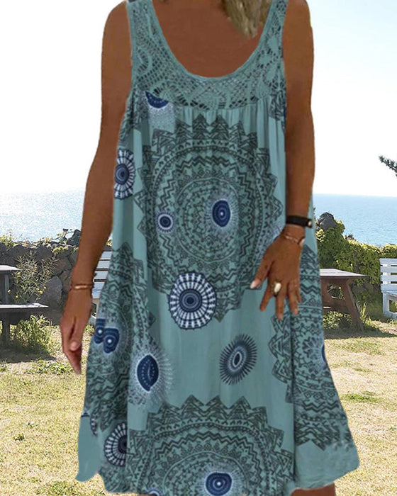 Robe d'été imprimée sans manches à col rond pour femmes