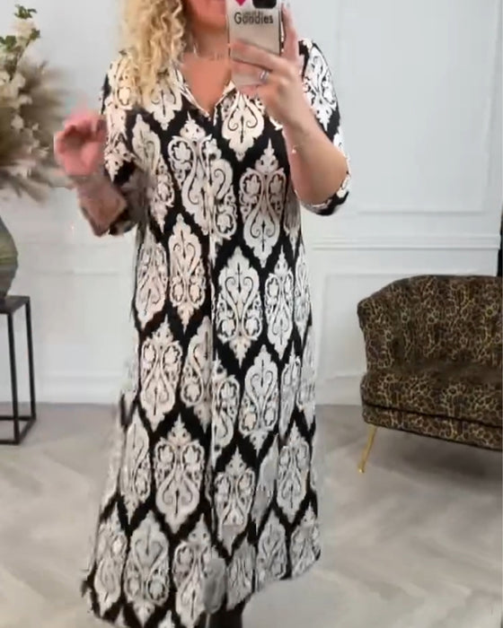 Robe à revers imprimé et fente latérale