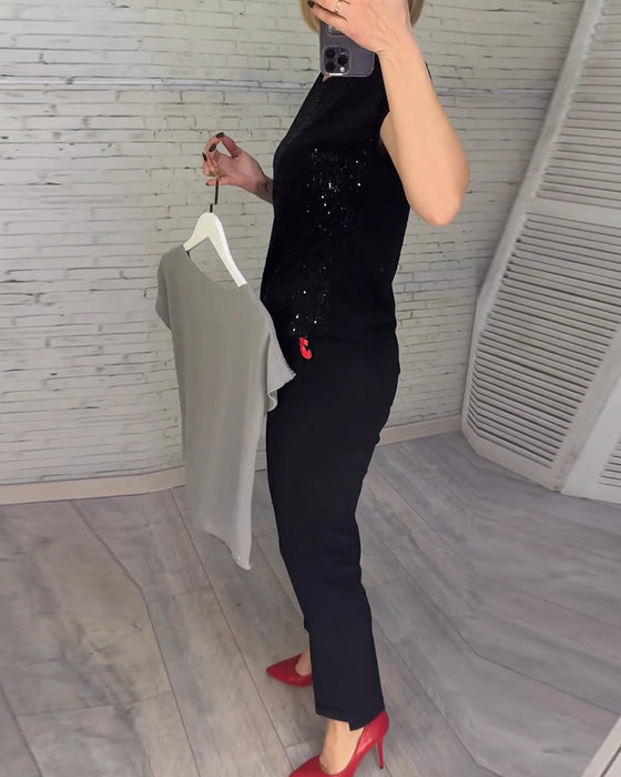 Blouses femme manches courtes en sequin