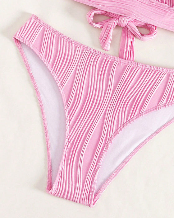 Bikini sexy en V profond de couleur unie