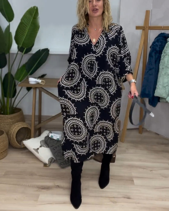 Robe à col V et manches longues