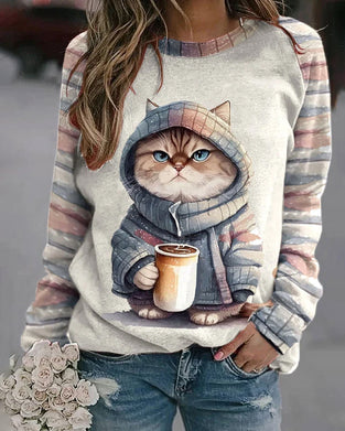 Sweat-shirt imprimé chat mignon