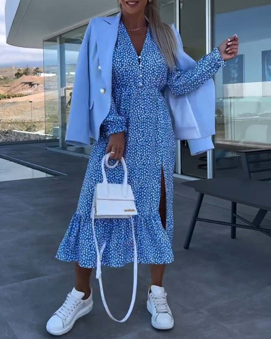 Robe patchwork fleurie col V