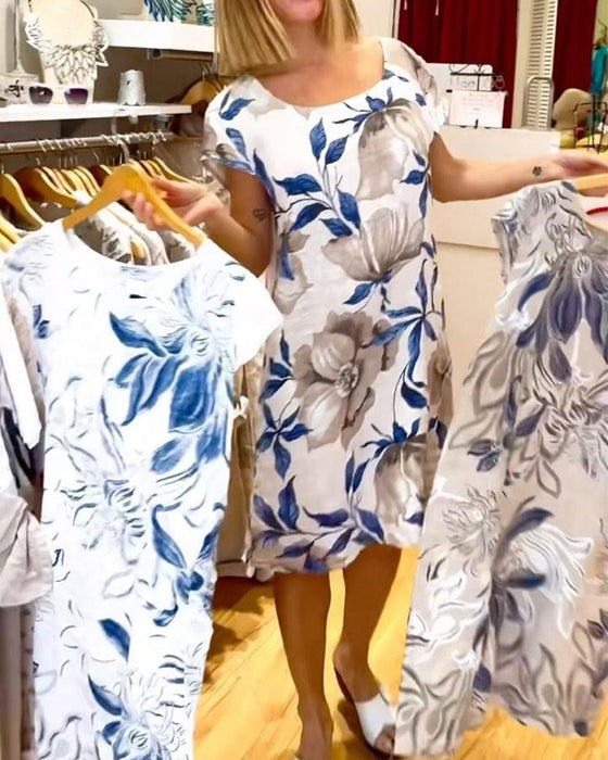 Robe élégante à imprimé floral à manches courtes