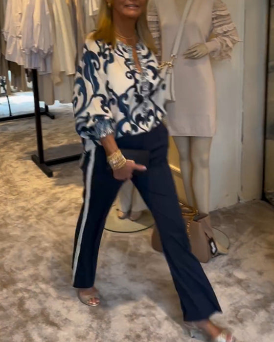 Blouse à manches lanternes à motif rétro