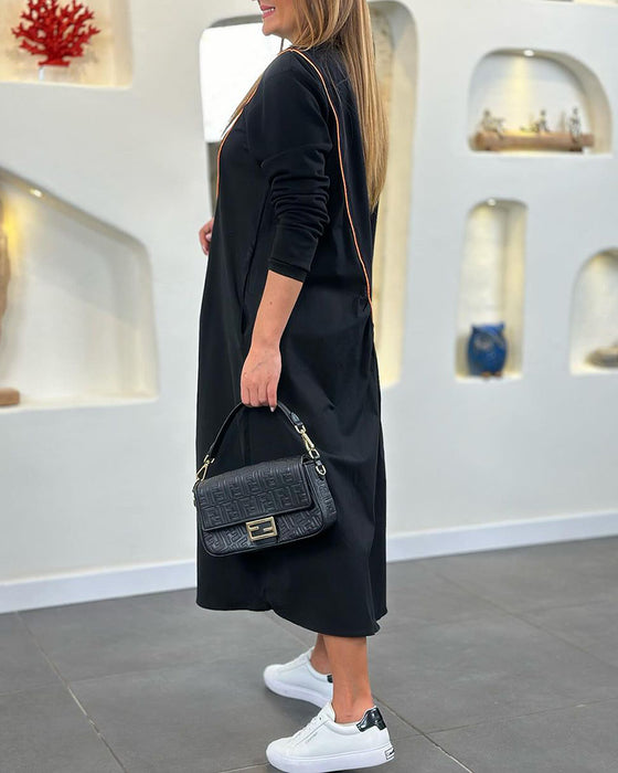 Robe droite avec poche et manches longues